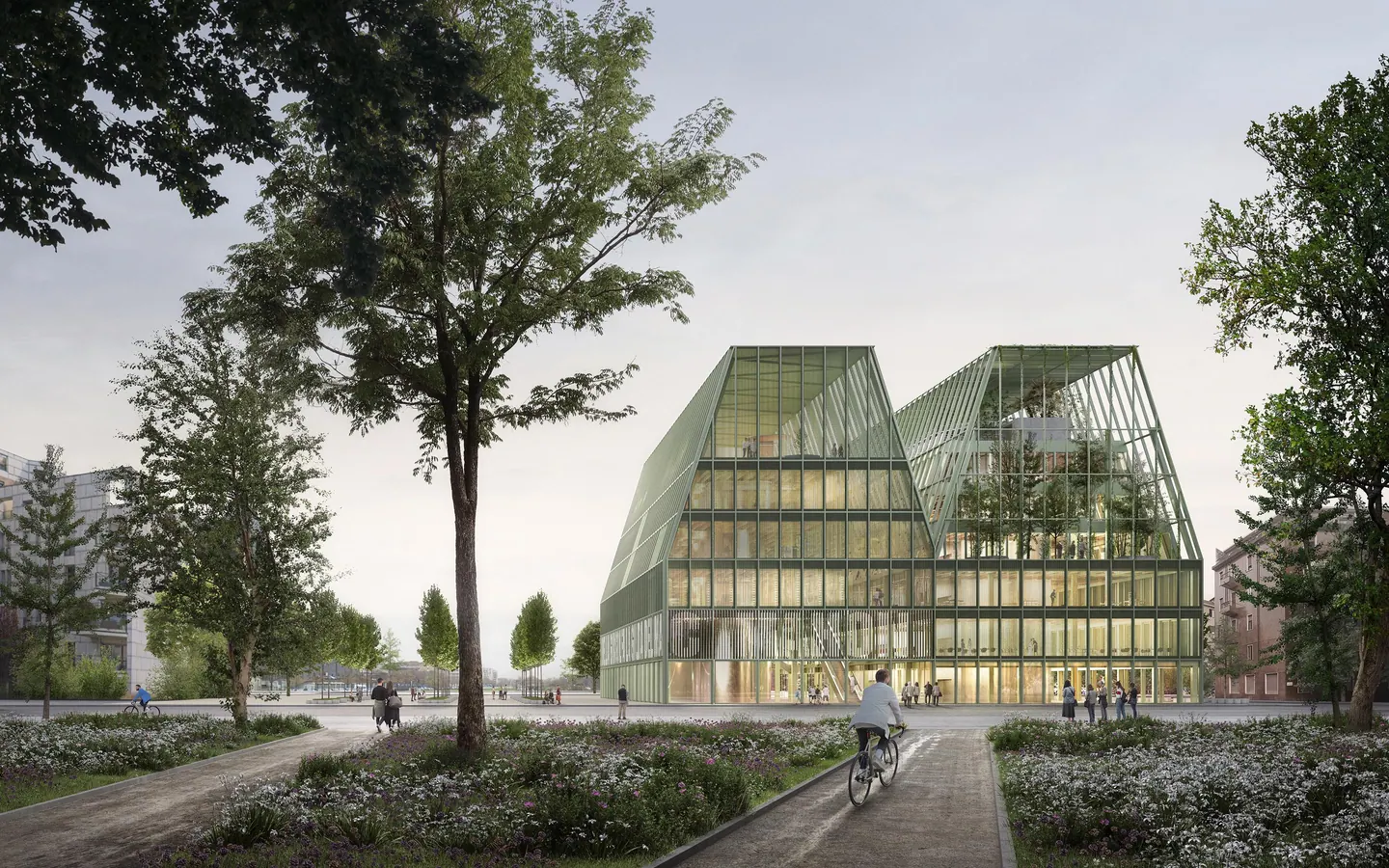 Edificio vetrato di una nuova biblioteca